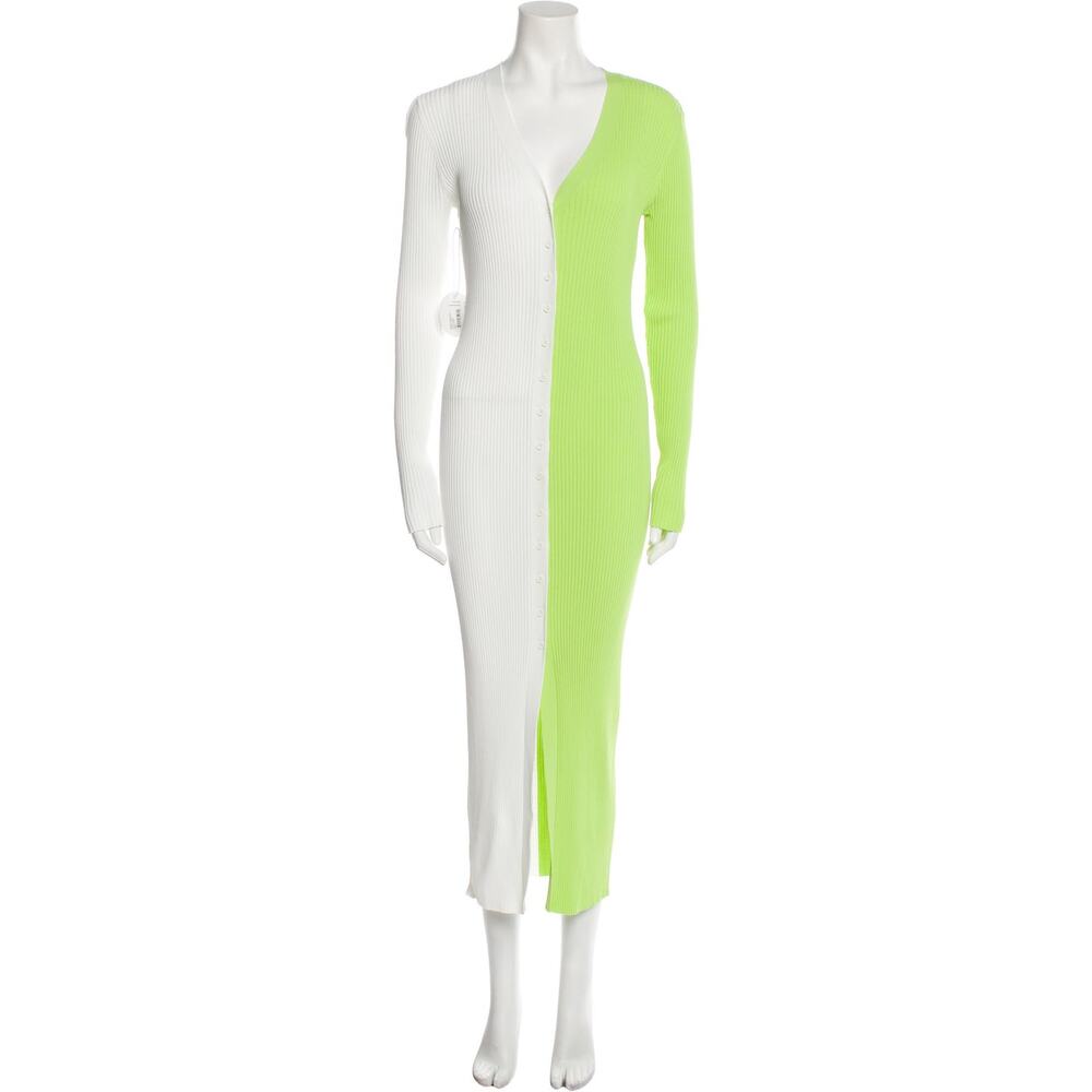 Staud Colorblock Green Viscose Pattern Long Dress… - image 1